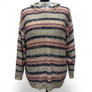Lane Bryant Knit Striped Sweater Summer Coastal Hoodie Tan, Plus Size 26W/28W/4X